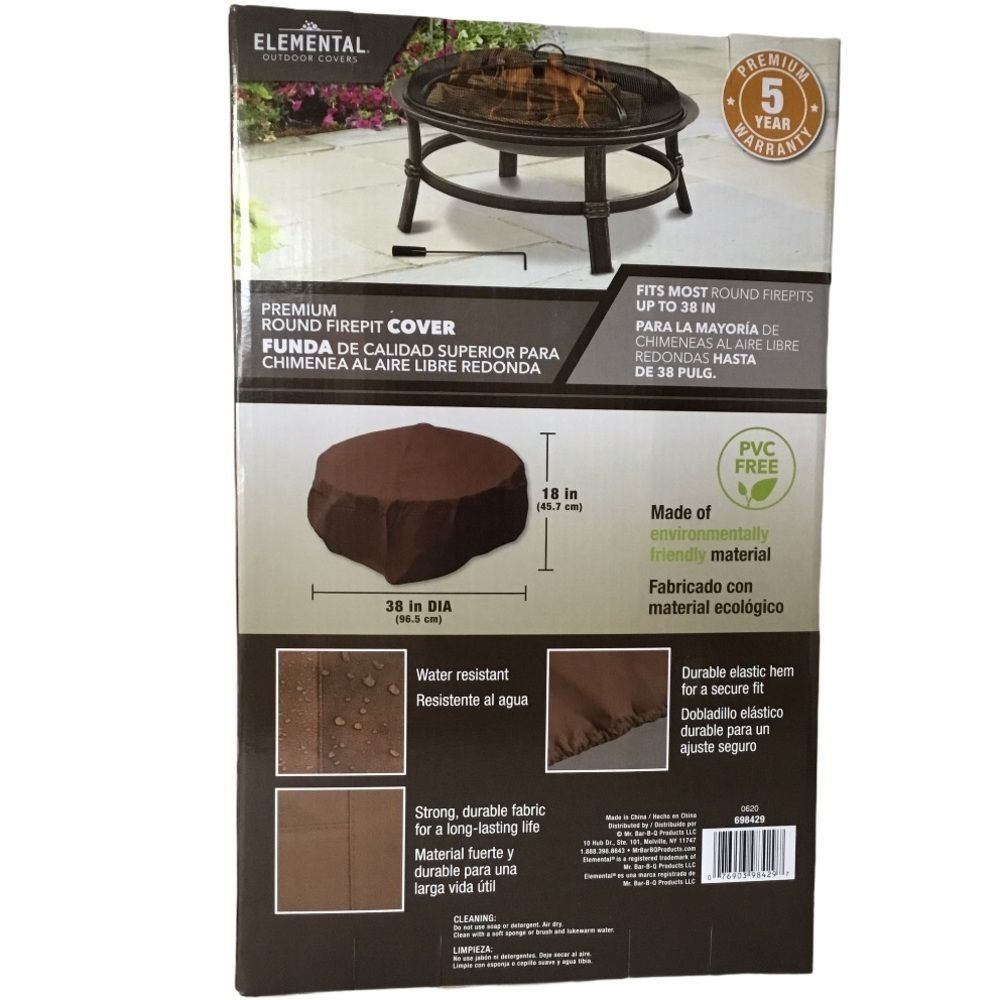 Elemental Round Fire Pit Elasticized Cover 38” Water & UV Resistant NEW IN BOX